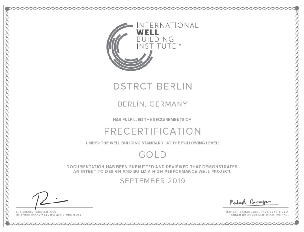 Wellpoint Precertification Our DSTRCT.Berlin is now WELL pre-certified at Gold level - HB Reavis